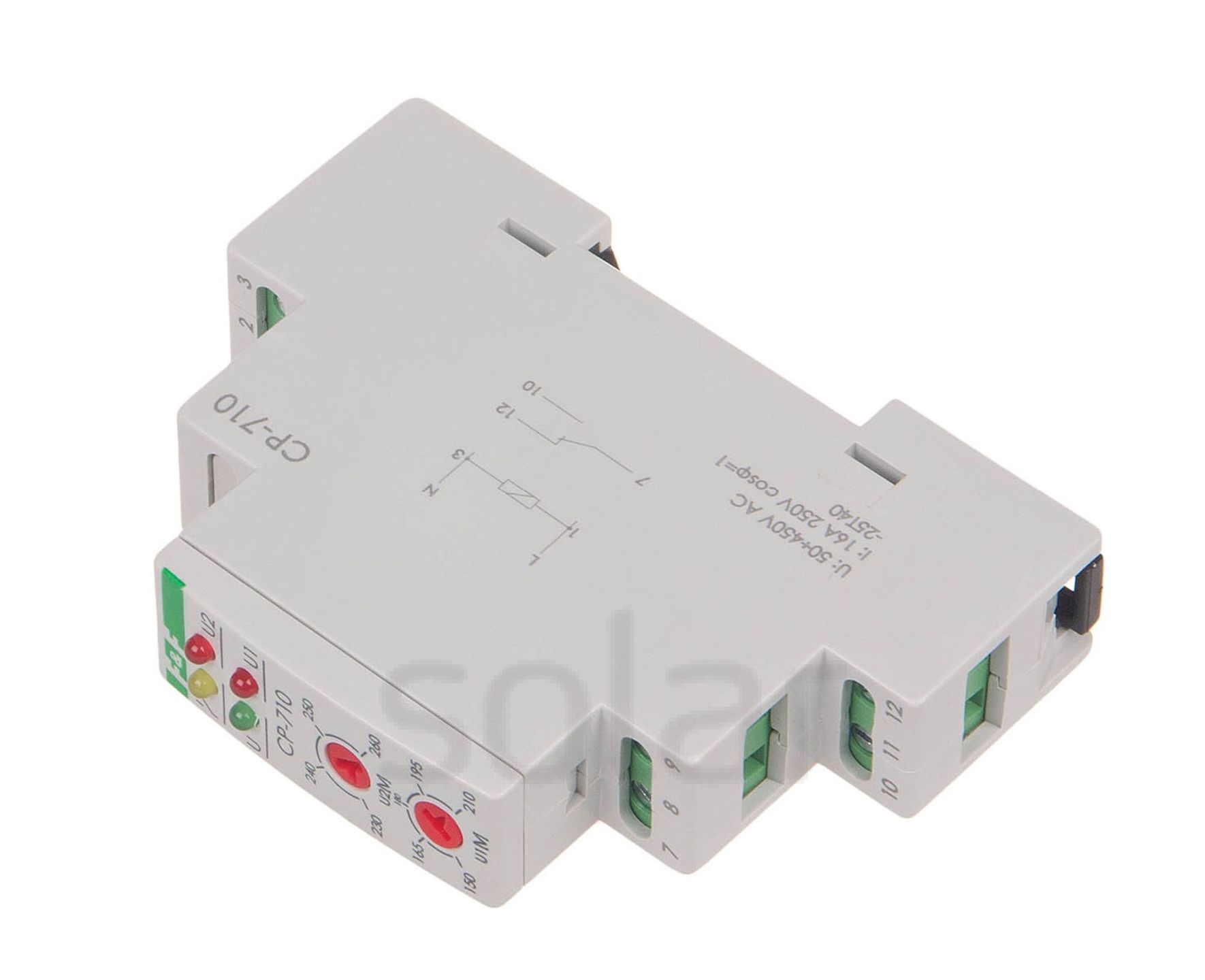 CP-710 PRZEKAŹNIK NAPIĘCIA ZACISKI ŚRUBOWE SZYNA 1 MODUŁ UN=230V I=